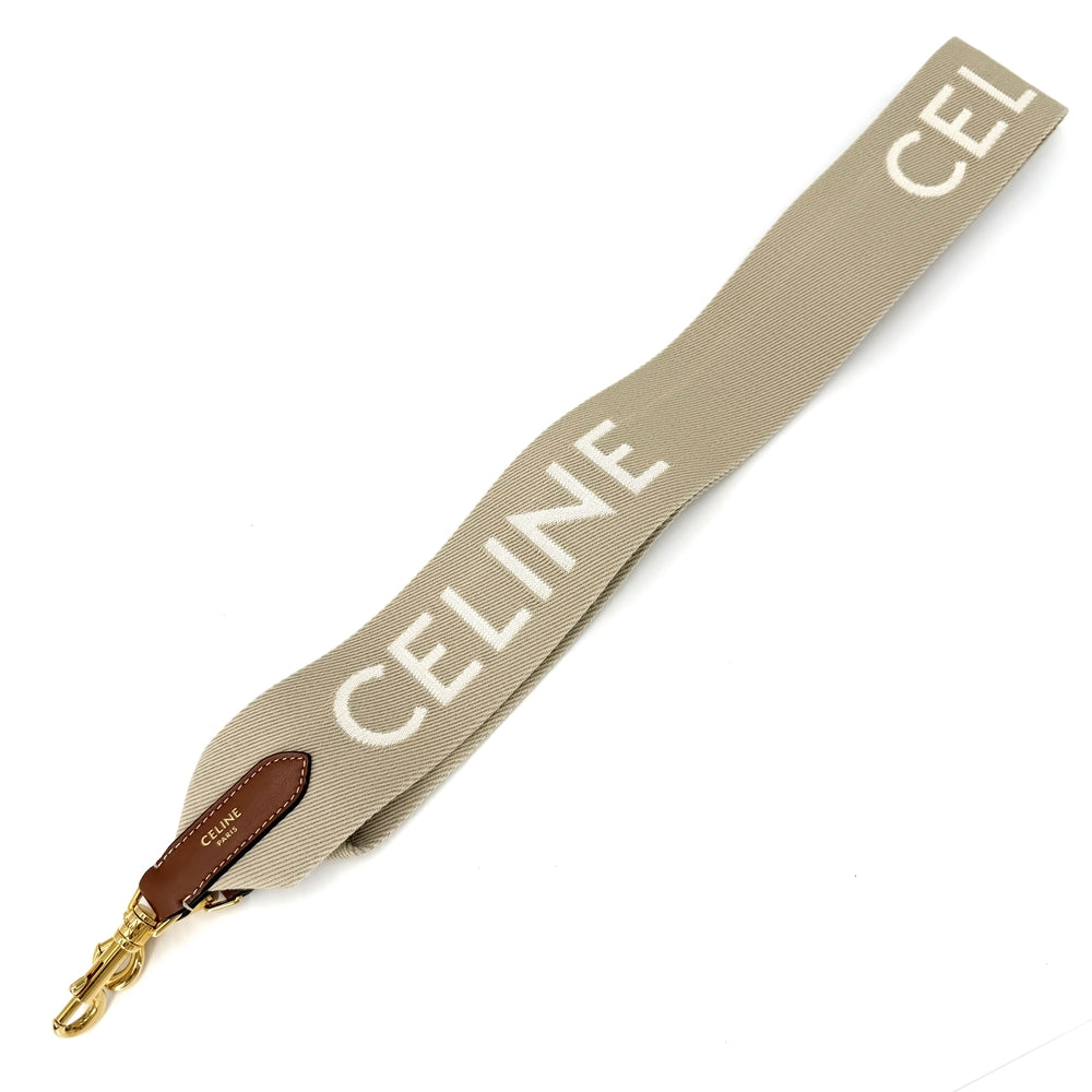 CELINE セリーヌ 小物 ロゴ ショルダーストラップ キャンバス ベージュ ゴールド金具 レディース【中古品】