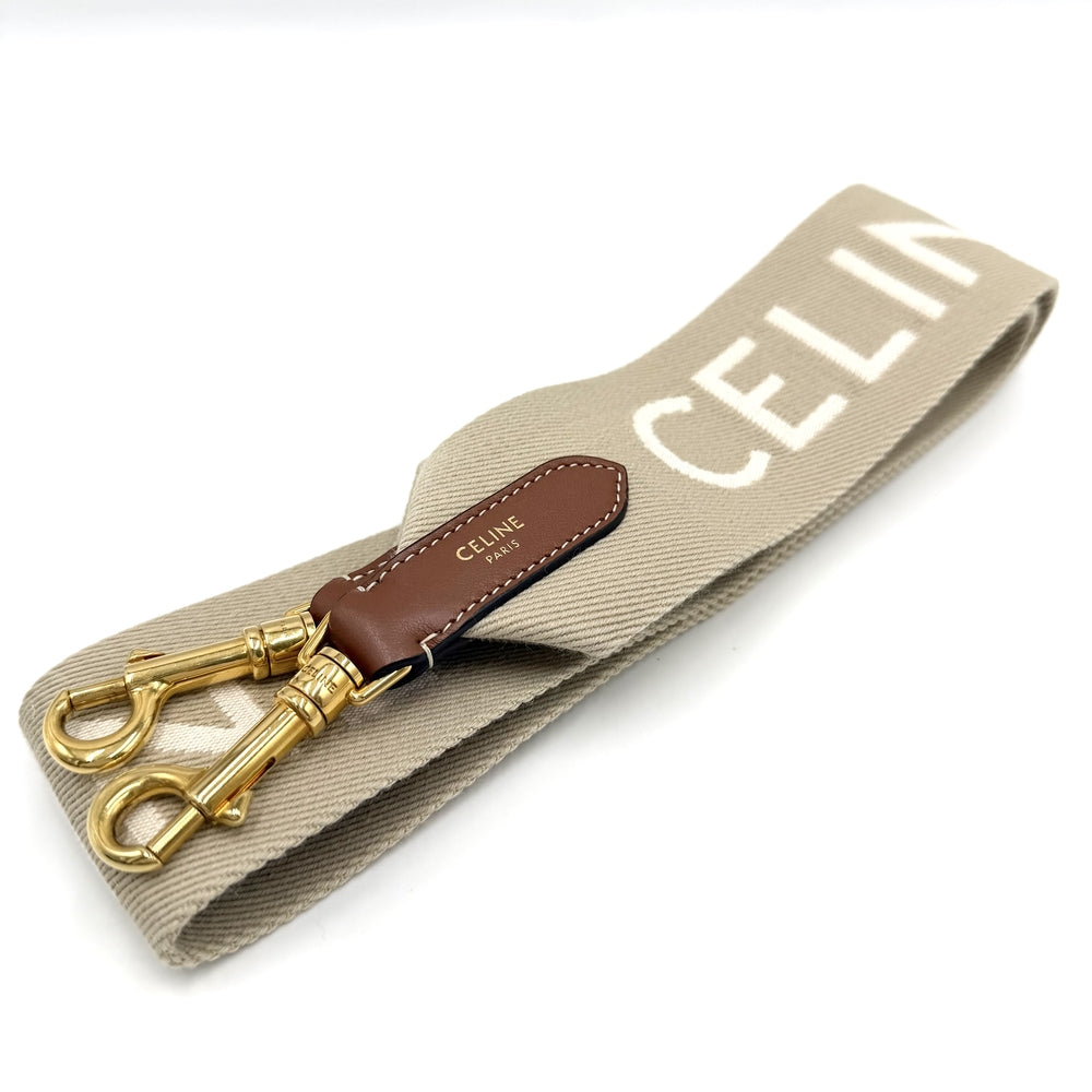 CELINE セリーヌ 小物 ロゴ ショルダーストラップ キャンバス ベージュ ゴールド金具 レディース【中古品】