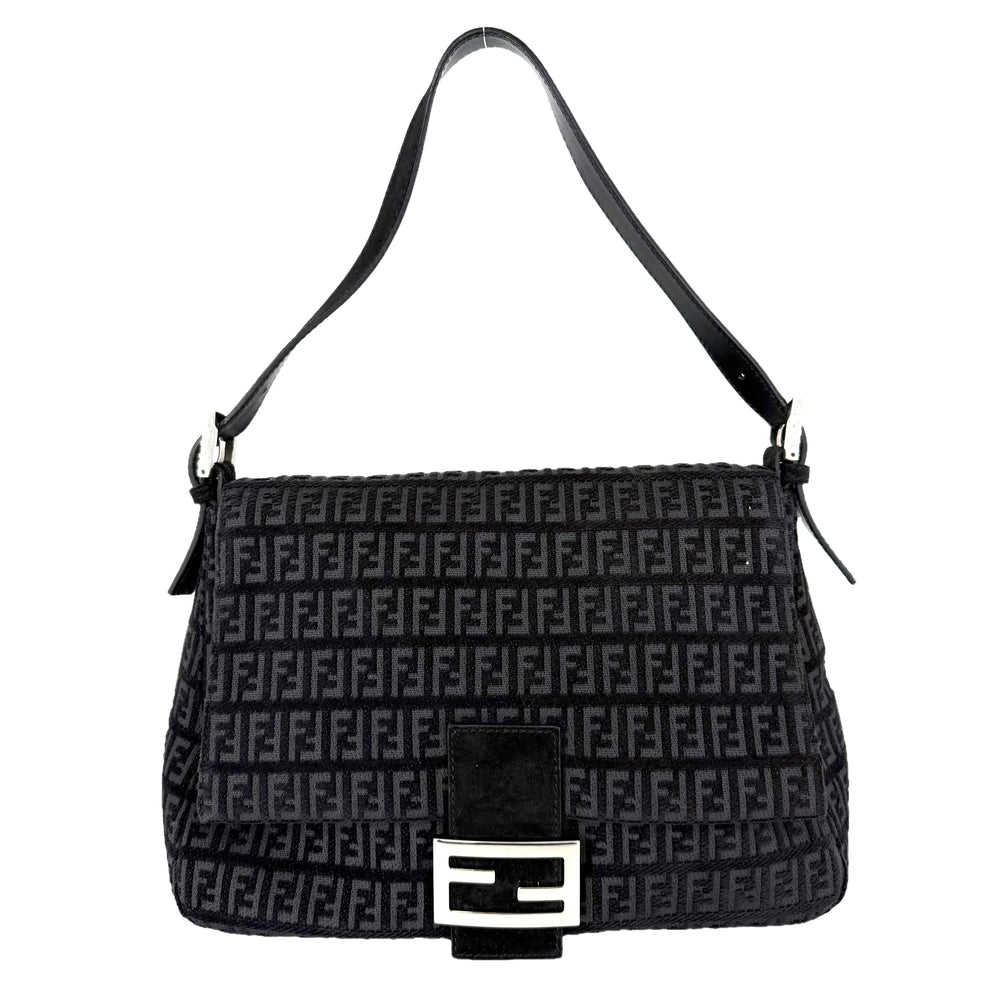 FENDI フェンディ ハンドバッグ ズッキーノ マンマバケット 8BR001 レザー ベロア ブラック 黒 シルバー金具 レディース【中古品】