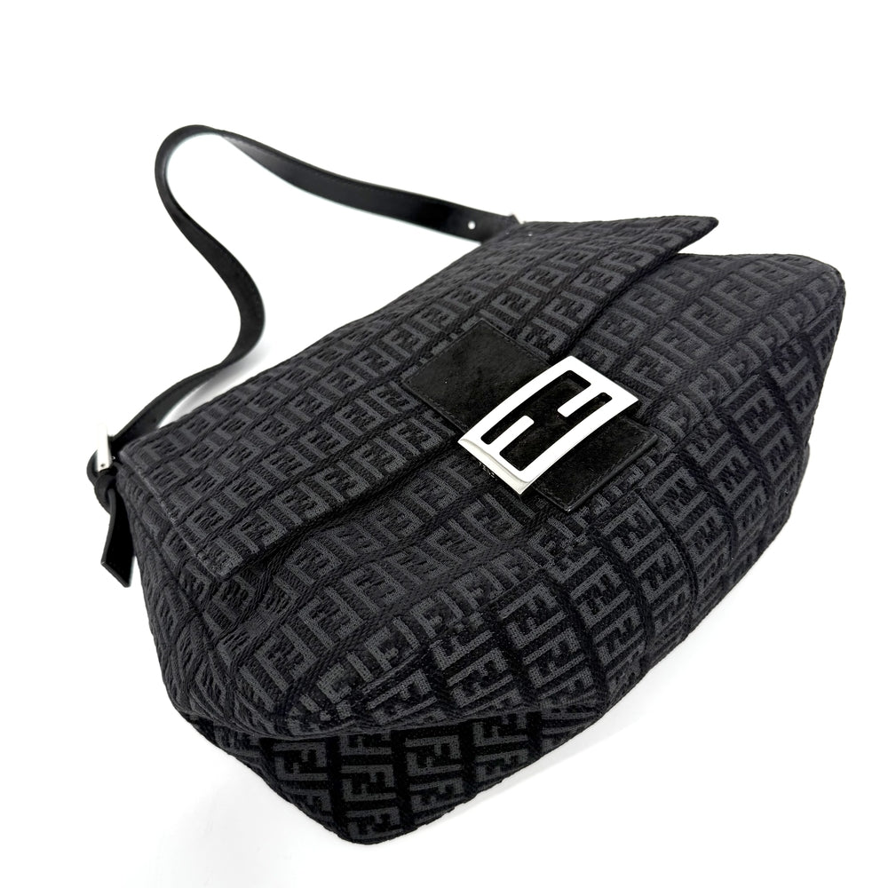 FENDI フェンディ ハンドバッグ ズッキーノ マンマバケット 8BR001 レザー ベロア ブラック 黒 シルバー金具 レディース【中古品】