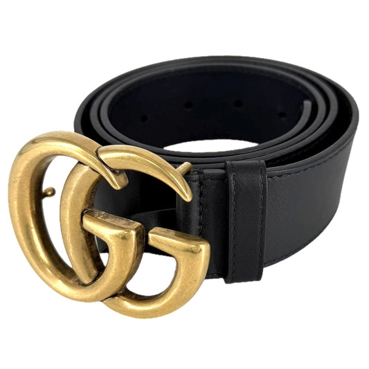 GUCCI グッチ ベルト GGエンブレム ワイドベルト GGマーモント ファッションアイテム 小物 メンズ レディース 400593 レザー ブラック 黒 アンティークゴールド金具 ユニセックス【中古品】
