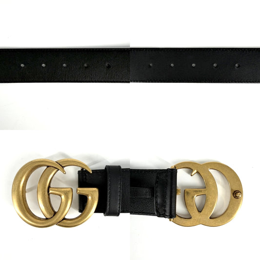GUCCI グッチ ベルト GGエンブレム ワイドベルト GGマーモント ファッションアイテム 小物 メンズ レディース 400593 レザー ブラック 黒 アンティークゴールド金具 ユニセックス【中古品】