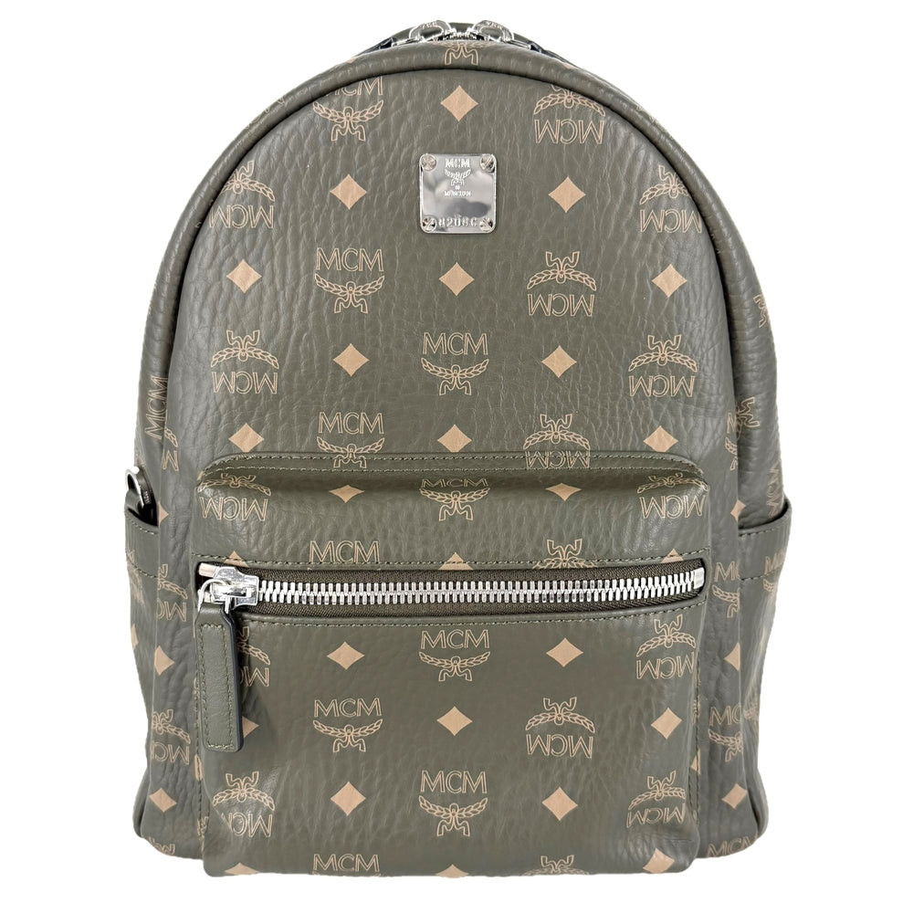MCM エム・シー・エム リュック ヴィセトス アレン バックパック スモール レザー カーキ シルバー金具 ユニセックス【中古品】