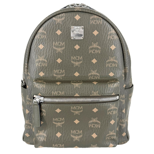 MCM エム・シー・エム リュック ヴィセトス アレン バックパック スモール レザー カーキ シルバー金具 ユニセックス【中古品】