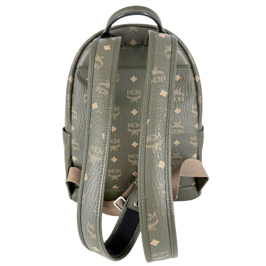 MCM エム・シー・エム リュック ヴィセトス アレン バックパック スモール レザー カーキ シルバー金具 ユニセックス【中古品】