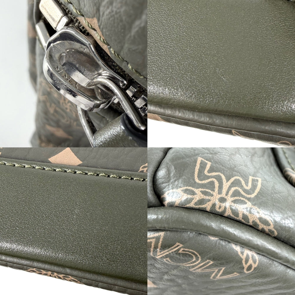 MCM エム・シー・エム リュック ヴィセトス アレン バックパック スモール レザー カーキ シルバー金具 ユニセックス【中古品】
