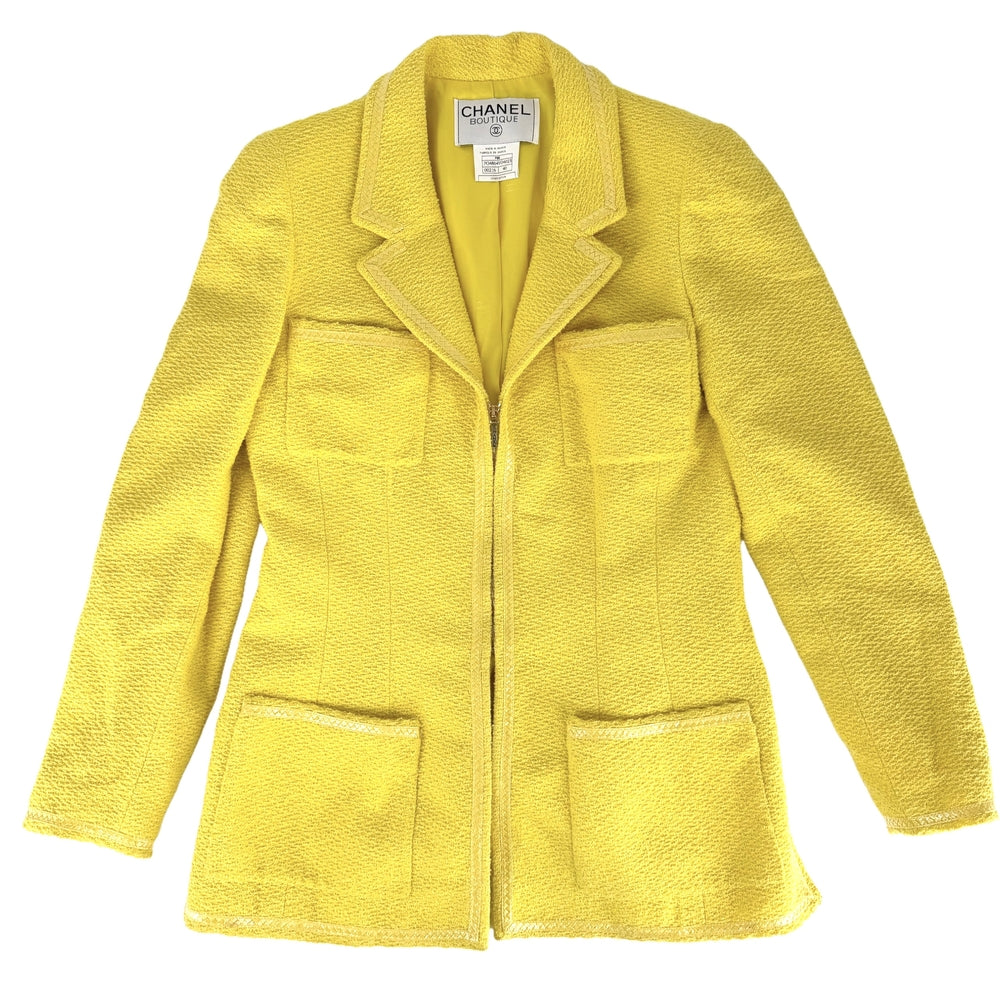 CHANEL シャネル ジャケット ジップアップ 服 アパレル アウター 40 イエロー 春 秋 コットン ウール ナイロン シルク レディース 1995年【中古品】