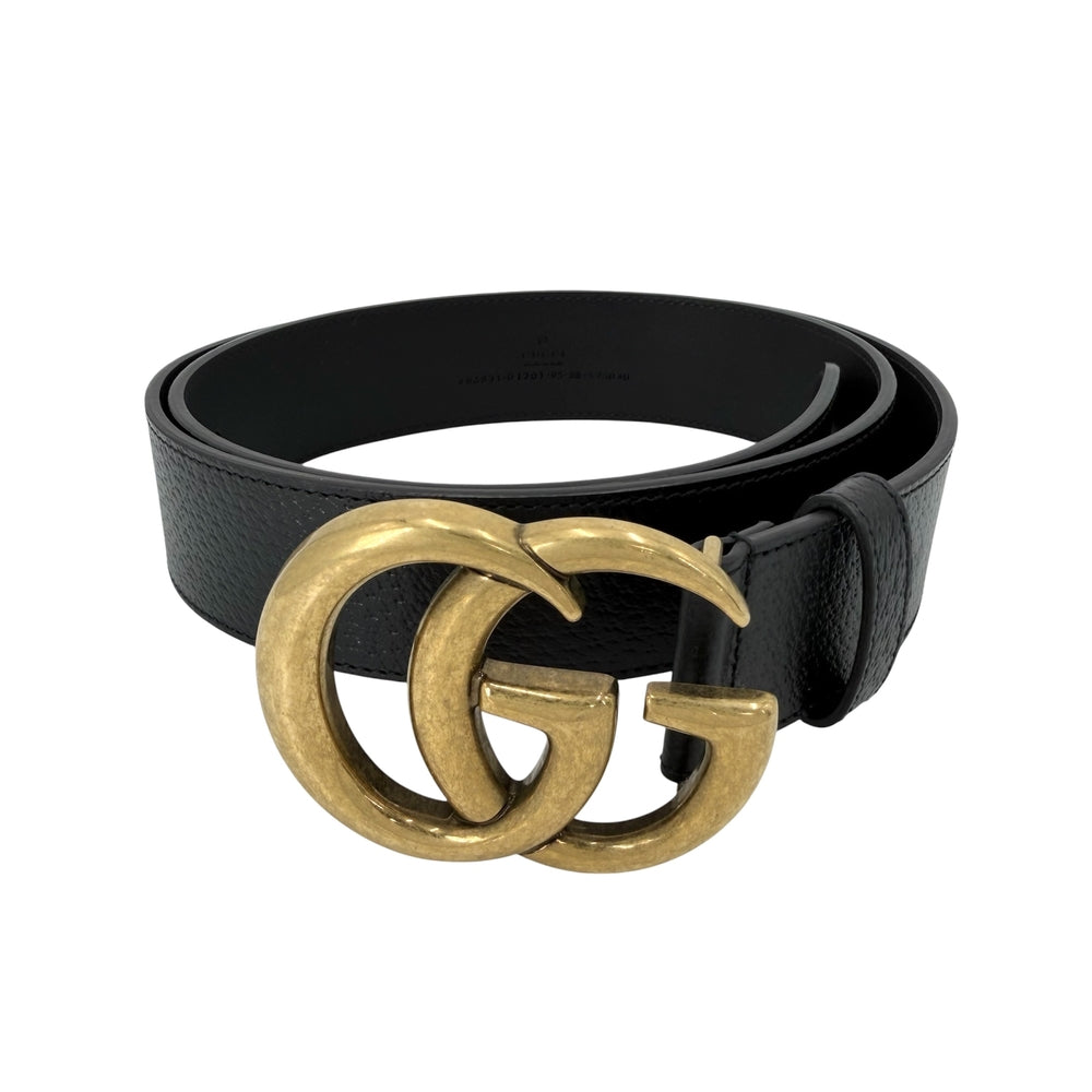 GUCCI グッチ ベルト GGマーモント ダブルGワイドベルト ファッションアイテム 406831 レザー ブラック 黒 ゴールド金具 メンズ【中古品】