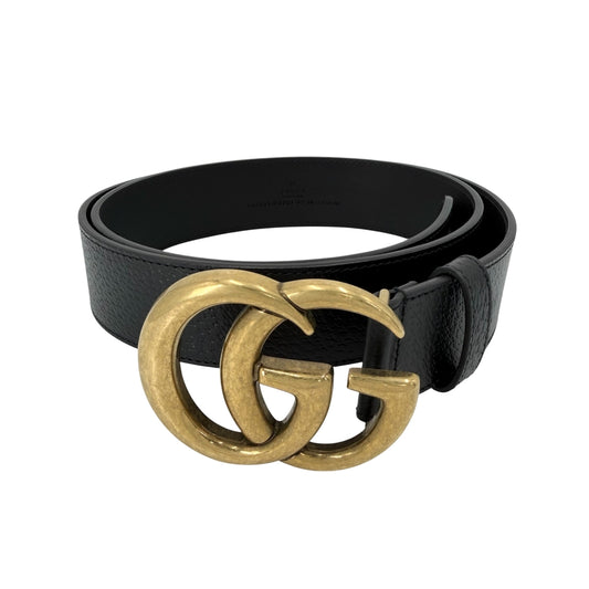 GUCCI グッチ ベルト GGマーモント ダブルGワイドベルト ファッションアイテム 406831 レザー ブラック 黒 ゴールド金具 メンズ【中古品】