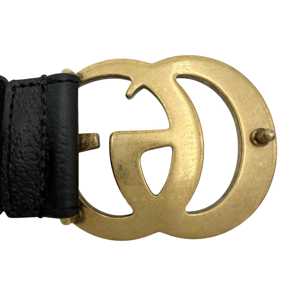 GUCCI グッチ ベルト GGマーモント ダブルGワイドベルト ファッションアイテム 406831 レザー ブラック 黒 ゴールド金具 メンズ【中古品】