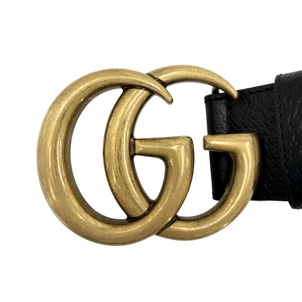 GUCCI グッチ ベルト GGマーモント ダブルGワイドベルト ファッションアイテム 406831 レザー ブラック 黒 ゴールド金具 メンズ【中古品】