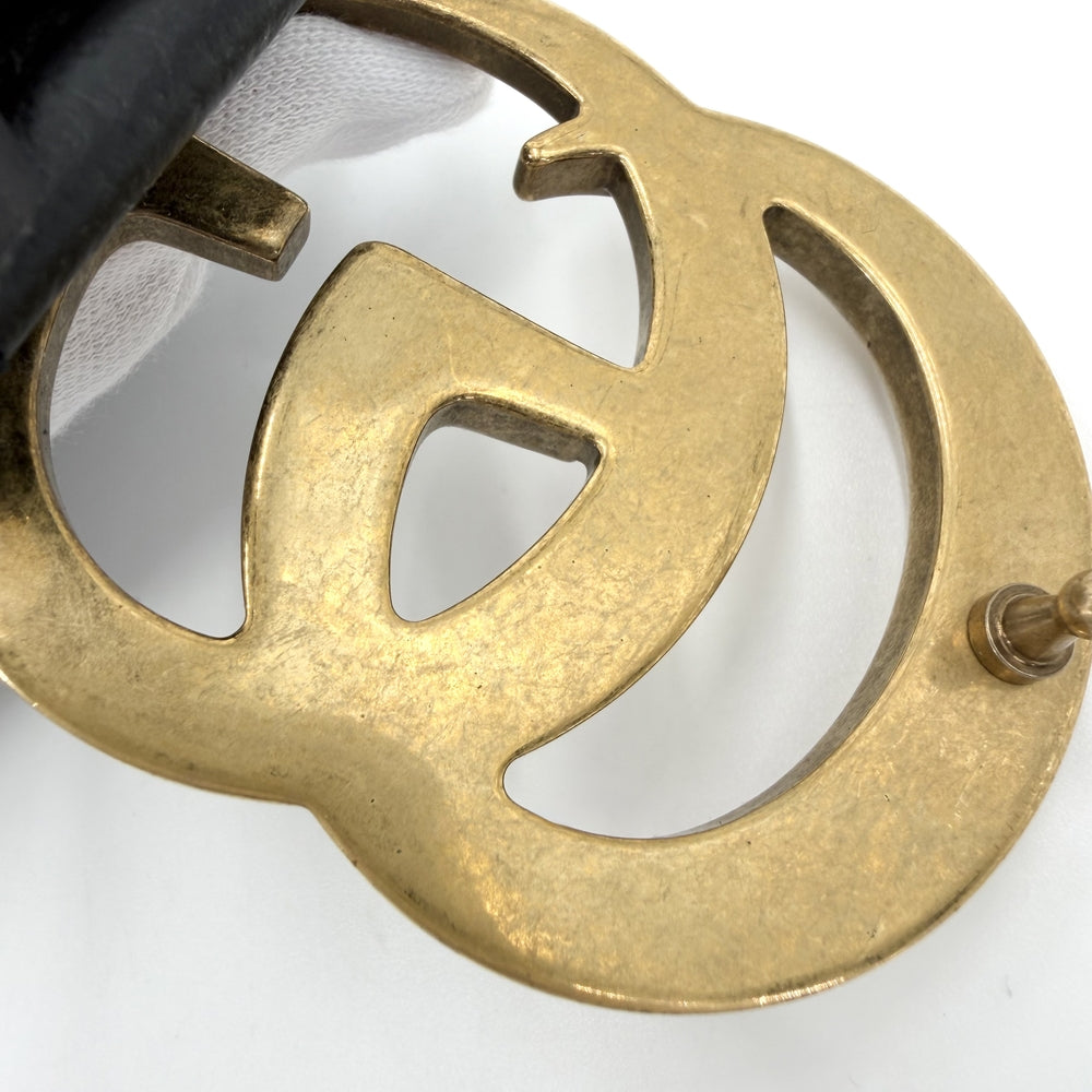 GUCCI グッチ ベルト GGマーモント ダブルGワイドベルト ファッションアイテム 406831 レザー ブラック 黒 ゴールド金具 メンズ【中古品】