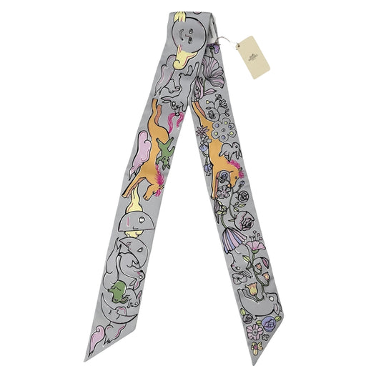 HERMES エルメス スカーフ ツイリー Mille et Un Lapins 千と一のウサギ Twilly ファッションアイテム シルク ブルー 青 マルチカラー レディース【中古品】