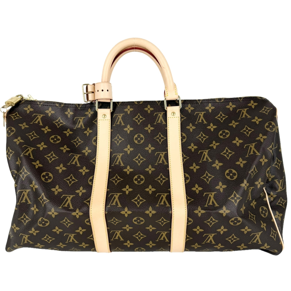 LOUIS VUITTON ルイヴィトン ボストンバッグ モノグラム キーポル50 M41426 PVCコーティングキャンバス ブラウン 茶 ゴールド金具 メンズ【中古品】