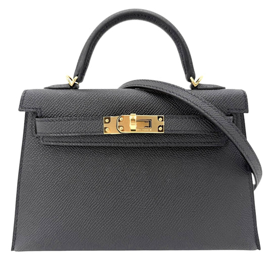 HERMES エルメス 2WAY ミニケリー2 ショルダーバッグ ハンドバッグ Mini Kelly 小さめ 外縫い G刻印 レザー ブラック 黒 ゴールド金具 レディース 2026年【中古品】