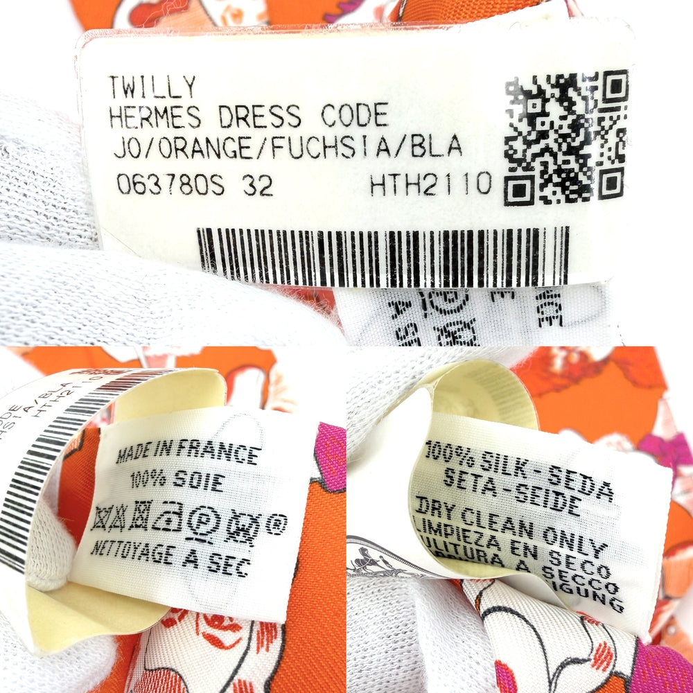 HERMES エルメス スカーフ ツイリー DRESS CODE ドレスコード Twilly ファッションアイテム シルク オレンジ ピンク レディース【中古品】
