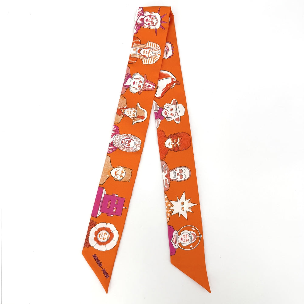 HERMES エルメス スカーフ ツイリー DRESS CODE ドレスコード Twilly ファッションアイテム シルク オレンジ ピンク レディース【中古品】