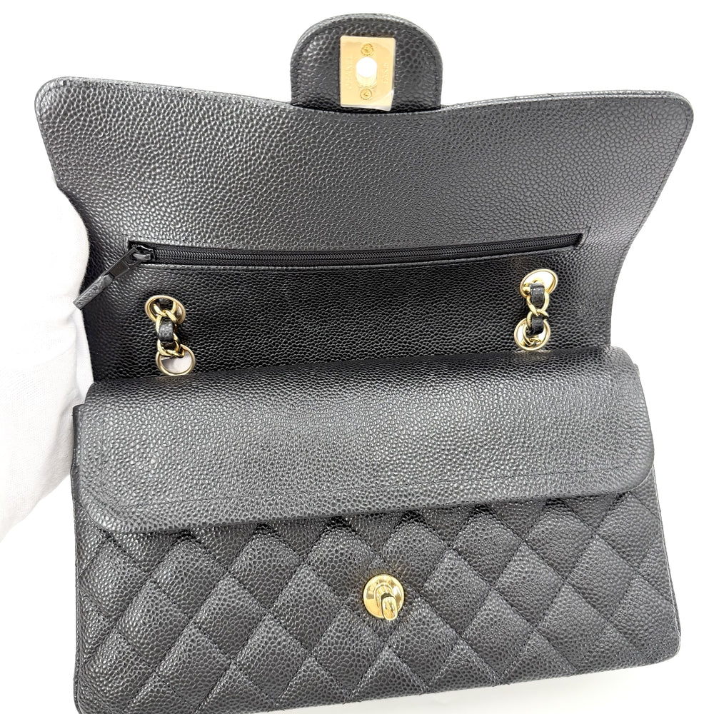 CHANEL シャネル ショルダーバッグ マトラッセ25 ダブルチェーン ココマーク ダブルフラップ キャビアスキン ブラック 黒 ゴールド金具 レディース【中古品】