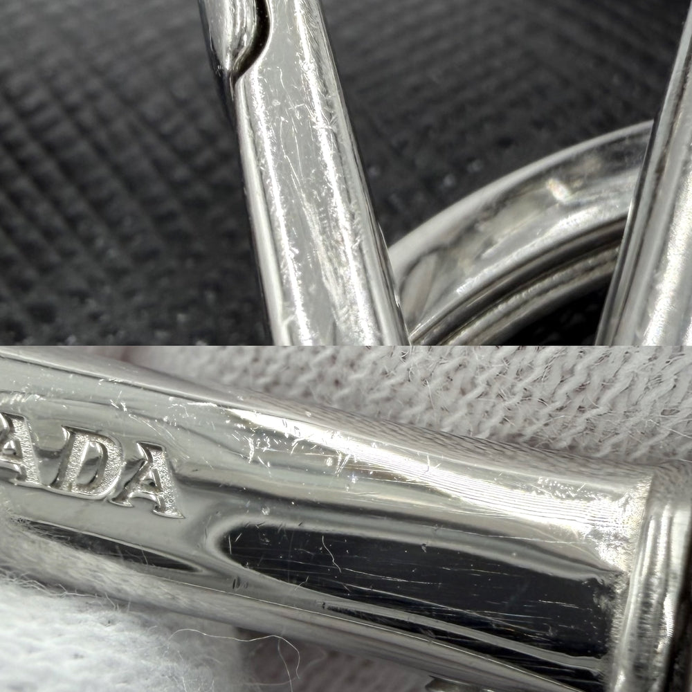 PRADA プラダ ポーチ イヤホンケース 小物 レザー ブラック 黒 シルバー金具 ユニセックス【中古品】