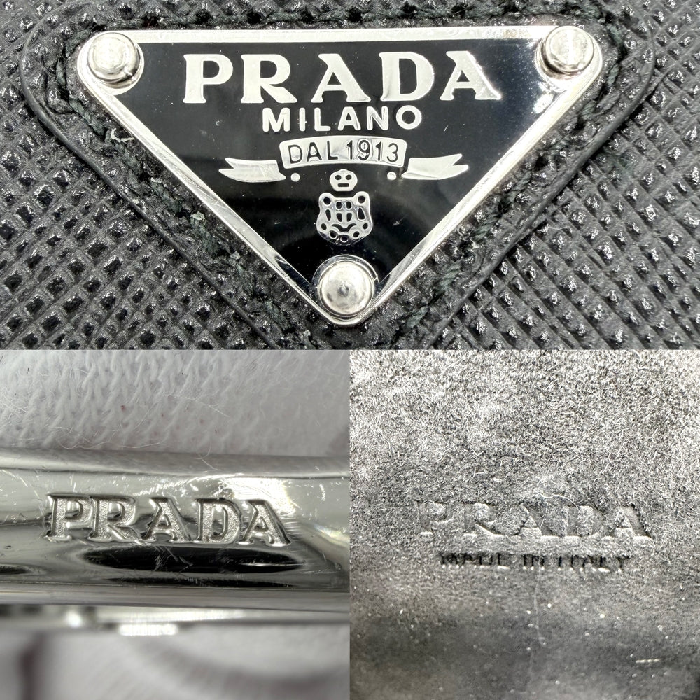 PRADA プラダ ポーチ イヤホンケース 小物 レザー ブラック 黒 シルバー金具 ユニセックス【中古品】