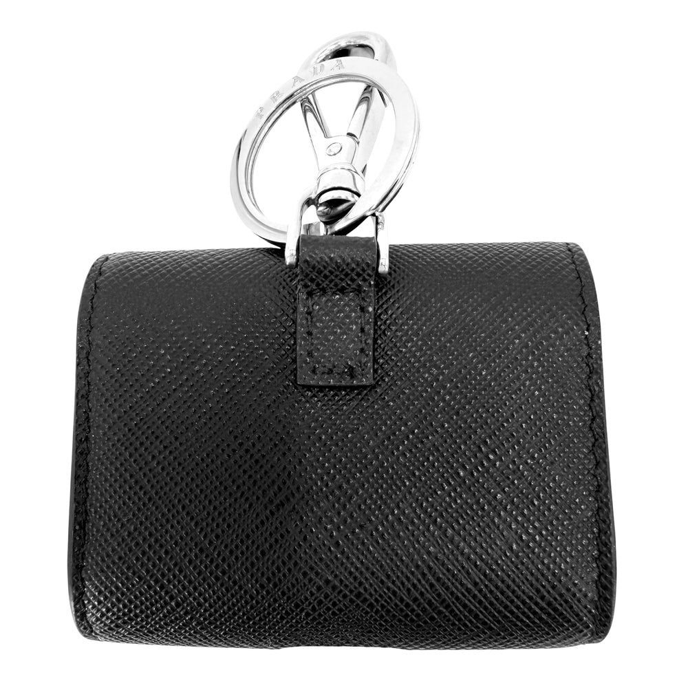 PRADA プラダ ポーチ イヤホンケース 小物 レザー ブラック 黒 シルバー金具 ユニセックス【中古品】
