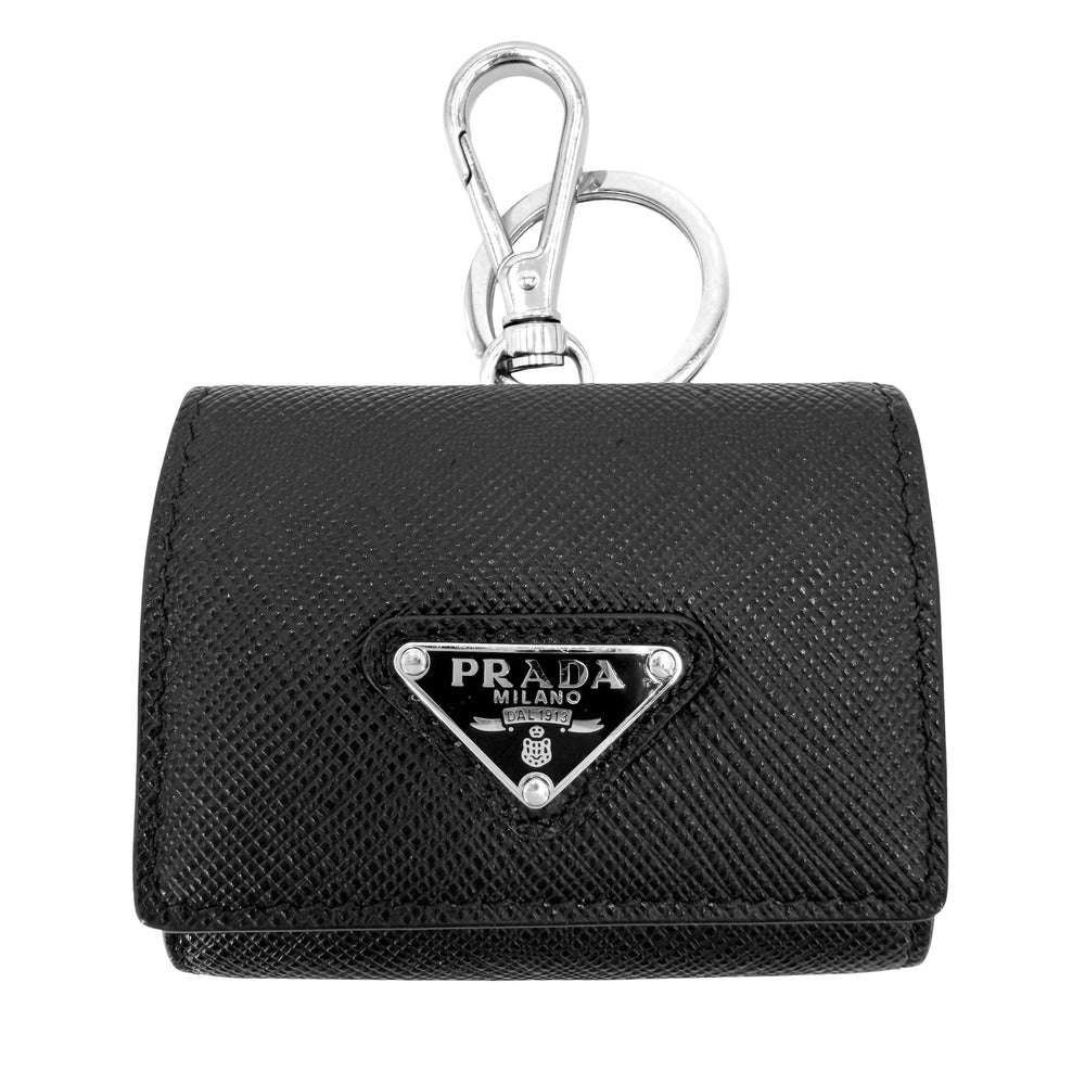 PRADA プラダ ポーチ イヤホンケース 小物 レザー ブラック 黒 シルバー金具 ユニセックス【中古品】