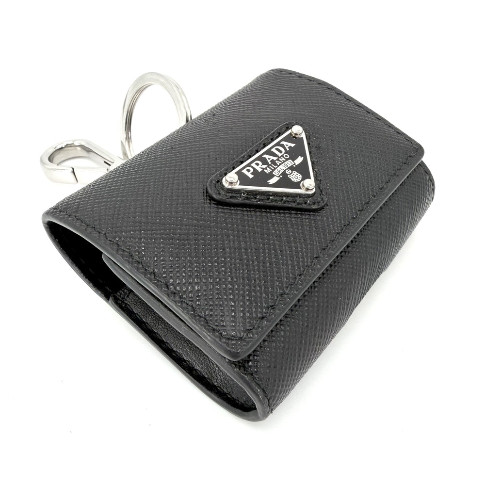 PRADA プラダ ポーチ イヤホンケース 小物 レザー ブラック 黒 シルバー金具 ユニセックス【中古品】