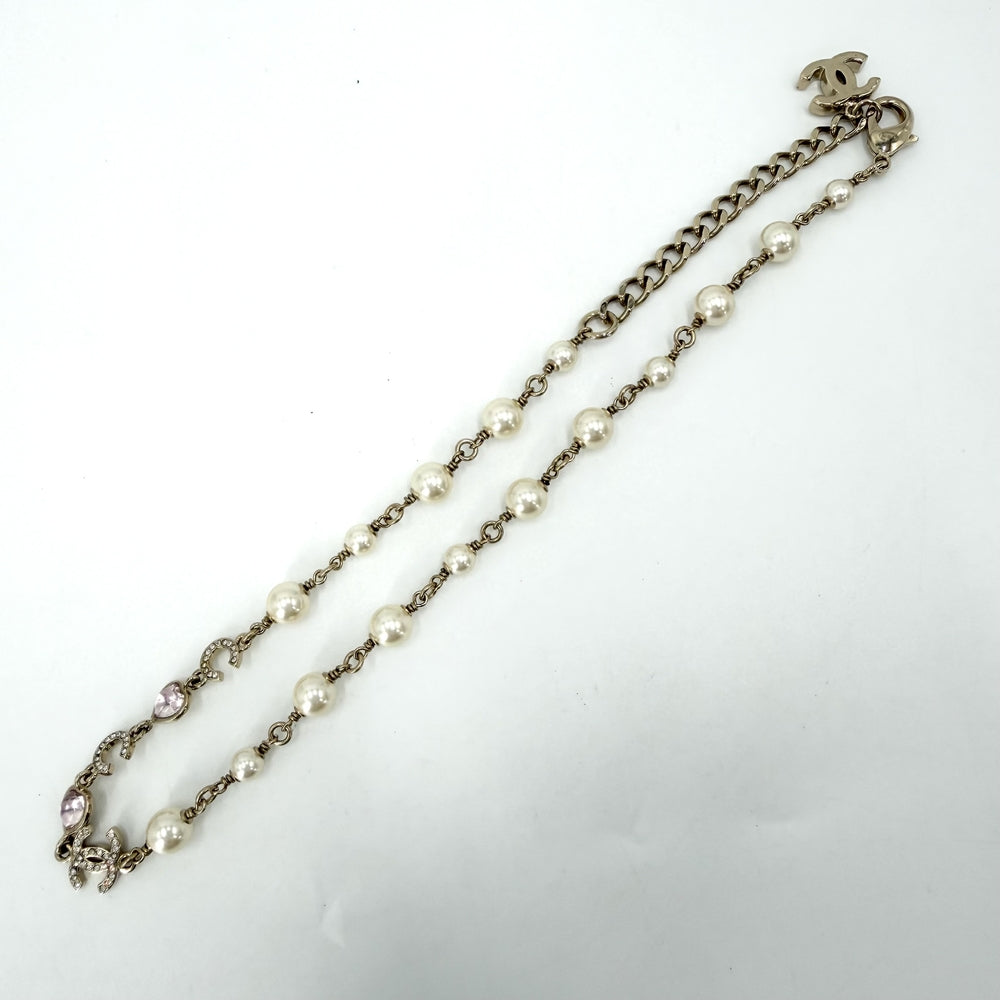 CHANEL シャネル ネックレス ココマーク アクセサリー ハート GP ラインストーン フェイクパール B22B ゴールド レディース 約26.5g 2022年【中古品】