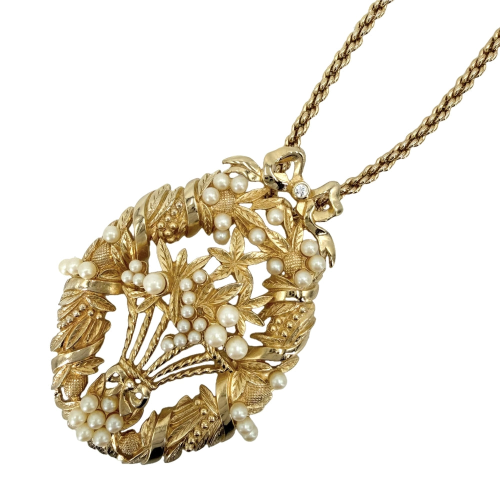Dior ディオール ネックレス リース アクセサリー メタル フェイクパール ゴールド レディース 約73.5g【中古品】