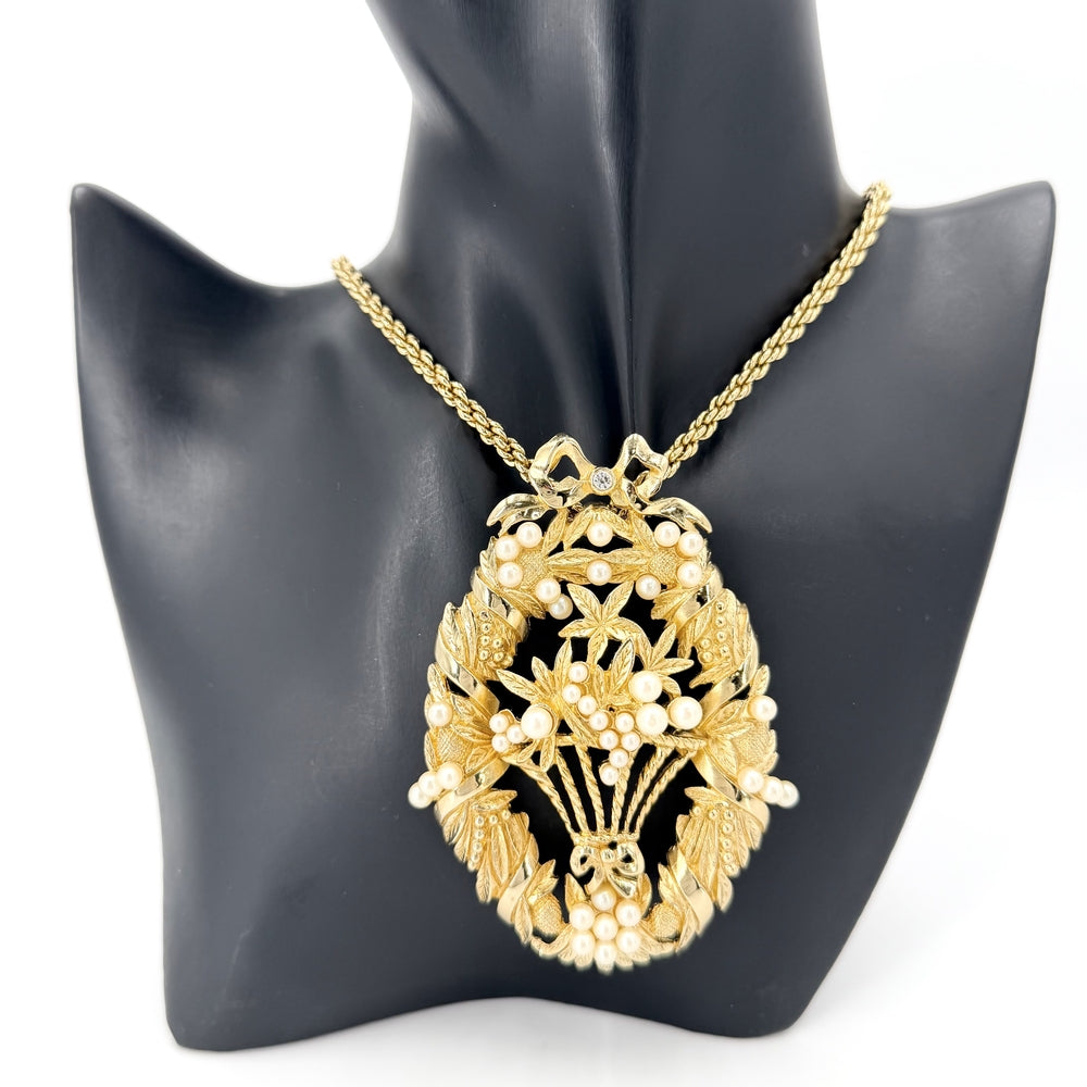 Dior ディオール ネックレス リース アクセサリー メタル フェイクパール ゴールド レディース 約73.5g【中古品】