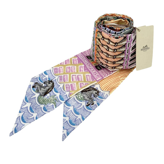 HERMES エルメス スカーフ ツイリー SUPER SILK QUEST スーパー シルク クエスト Twilly ファッションアイテム シルク マルチカラー レディース【中古品】