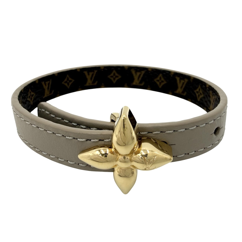 LOUIS VUITTON ルイヴィトン ブレスレット モノグラム ブレスレット･ミニ フラワーグラム アクセサリー レザー ベージュ ブラウン 茶 レディース 約9.5g【中古品】