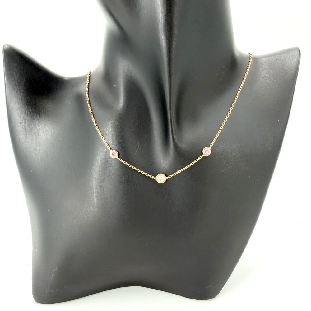 CARTIER カルティエ ネックレス ディアマンレジェ 3P ジュエリー アクセサリー Au750 18金PG K18ピンクゴールド ダイヤモンド レディース 約3.3g【中古品】