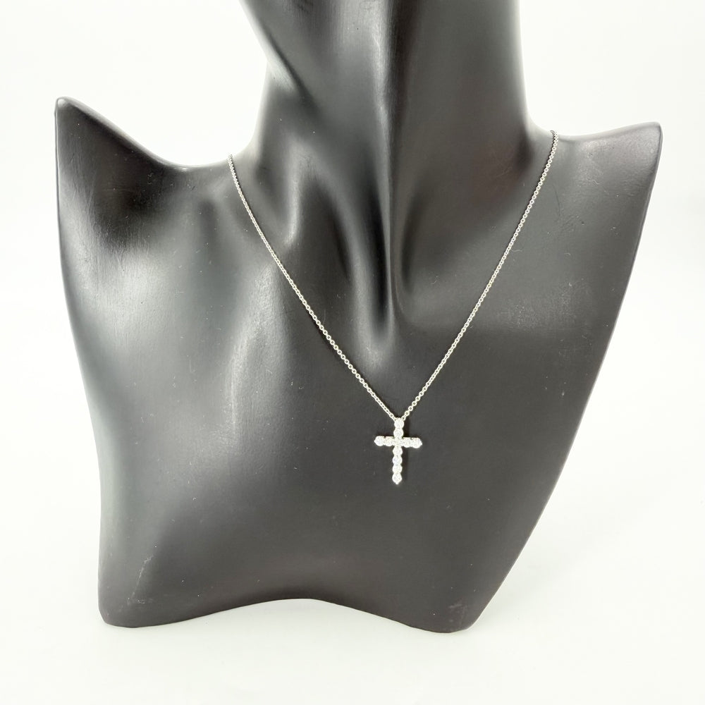 TIFFANY&Co. ティファニー ネックレス クロスペンダント スモール アクセサリー ジュエリー Pt950プラチナ ダイヤモンド レディース 約3.6g【中古品】
