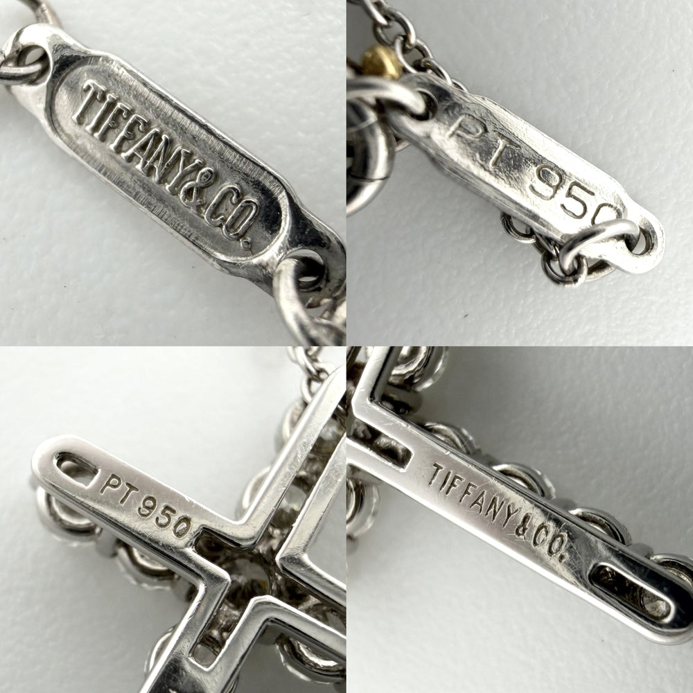 TIFFANY&Co. ティファニー ネックレス クロスペンダント スモール アクセサリー ジュエリー Pt950プラチナ ダイヤモンド レディース 約3.6g【中古品】