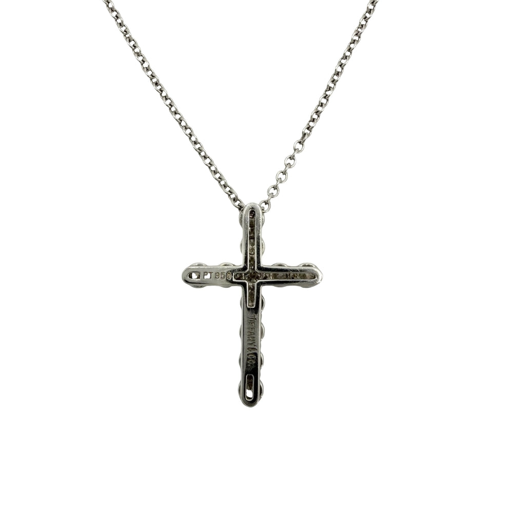 TIFFANY&Co. ティファニー ネックレス クロスペンダント スモール アクセサリー ジュエリー Pt950プラチナ ダイヤモンド レディース 約3.6g【中古品】