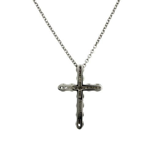 TIFFANY&Co. ティファニー ネックレス クロスペンダント スモール アクセサリー ジュエリー Pt950プラチナ ダイヤモンド レディース 約3.6g【中古品】