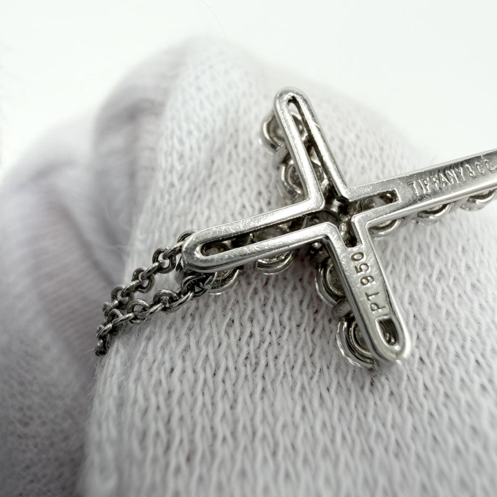 TIFFANY&Co. ティファニー ネックレス クロスペンダント スモール アクセサリー ジュエリー Pt950プラチナ ダイヤモンド レディース 約3.6g【中古品】