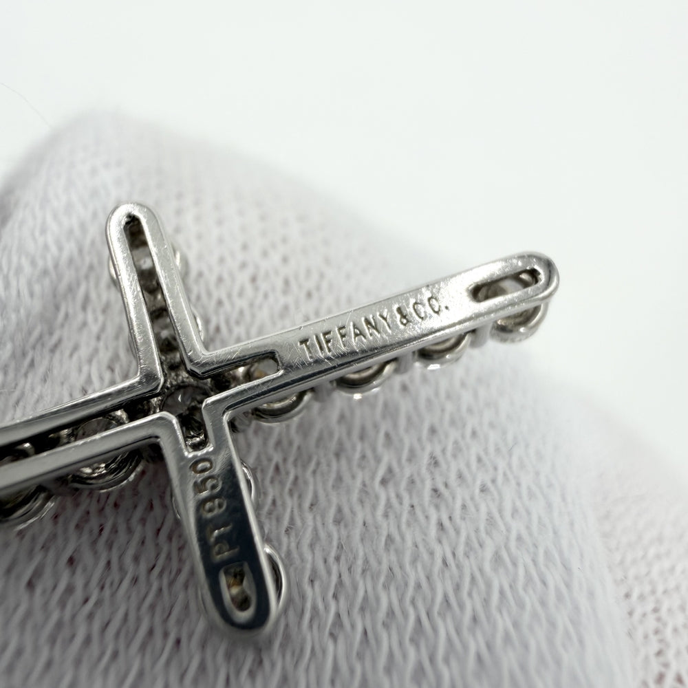 TIFFANY&Co. ティファニー ネックレス クロスペンダント スモール アクセサリー ジュエリー Pt950プラチナ ダイヤモンド レディース 約3.6g【中古品】
