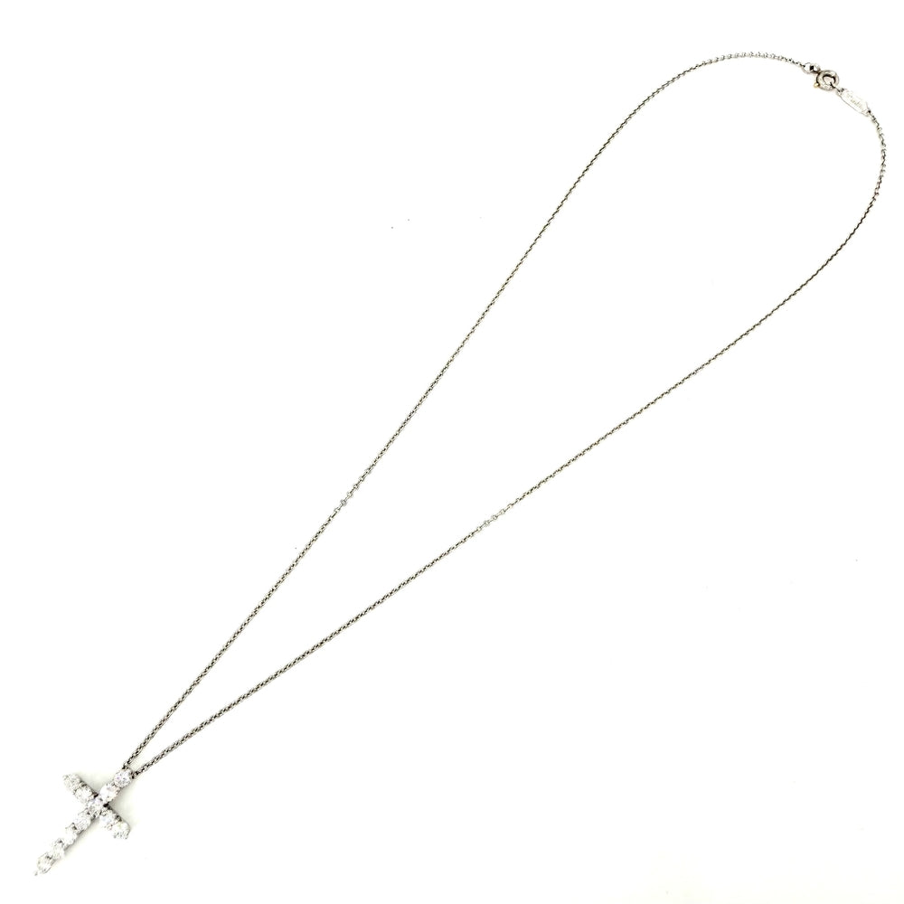 TIFFANY&Co. ティファニー ネックレス クロスペンダント スモール アクセサリー ジュエリー Pt950プラチナ ダイヤモンド レディース 約3.6g【中古品】