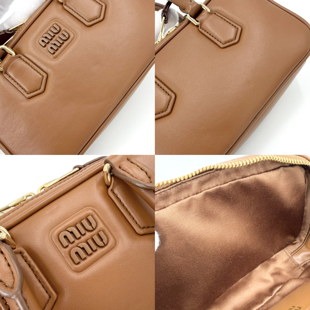 MIUMIU ミュウミュウ 2WAY アルカディ ミニバッグ ショルダーバッグ ハンドバッグ レザー ブラウン 茶 ゴールド金具 レディース【中古品】