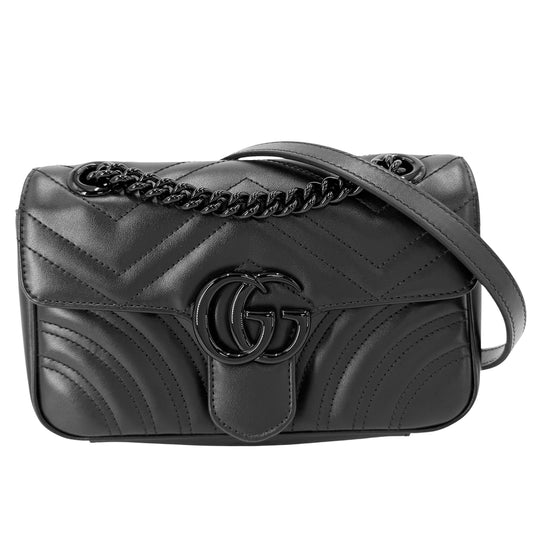 GUCCI グッチ ショルダーバッグ GGマーモント スモール シェブロン 鞄 かばん 446744 レザー ブラック 黒 ブラック金具 レディース【中古品】