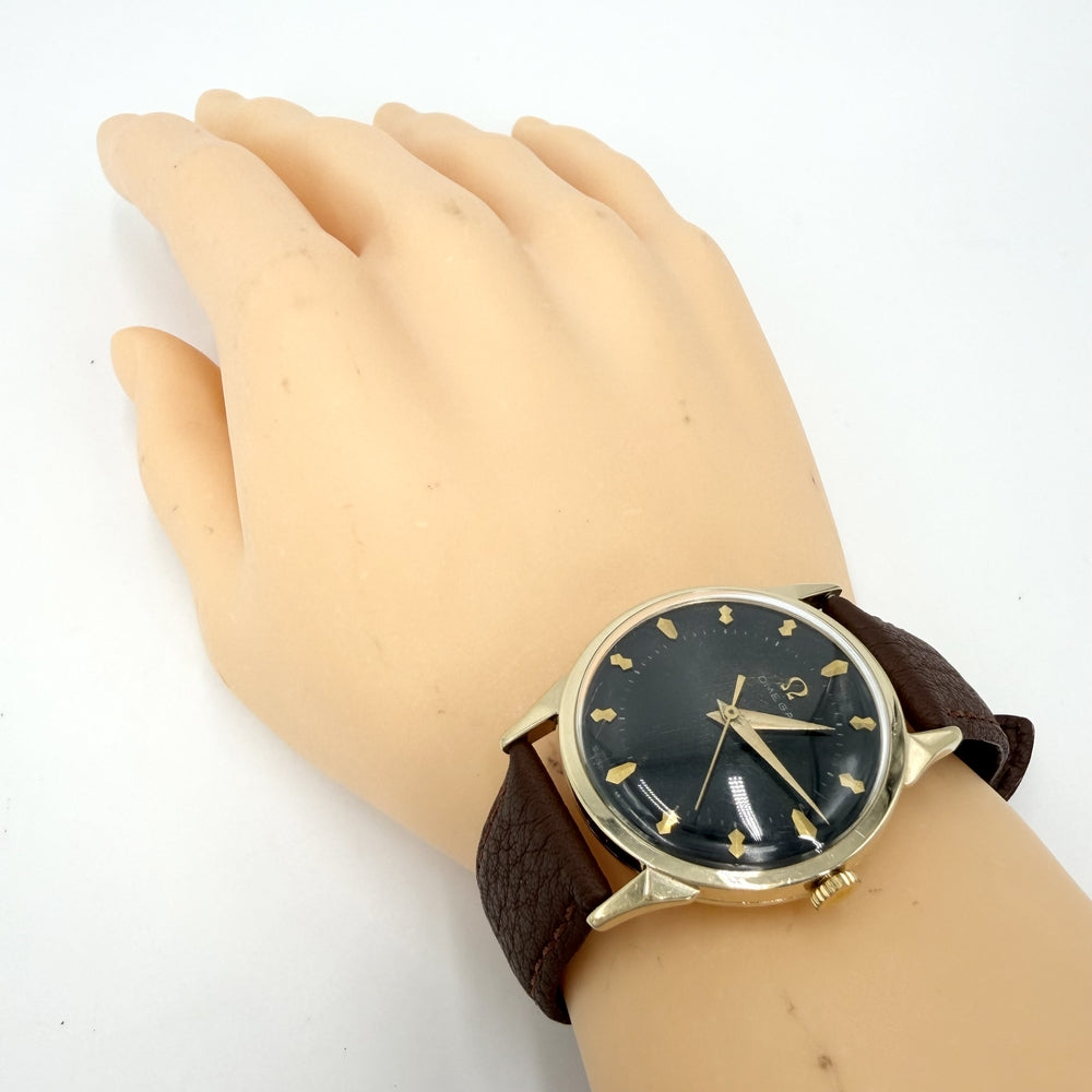 OMEGA オメガ 腕時計 MT 14金 750 PX6553 C48618 手巻き レザー K14ゴールド ブラウン 茶 メンズ【中古品】