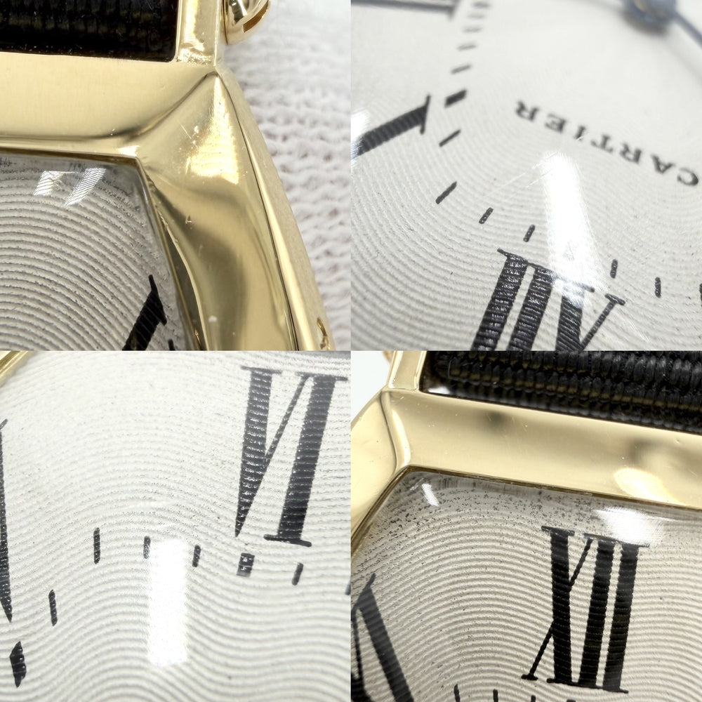CARTIER カルティエ 腕時計 トノー 750YG ギョーシェ文字盤 A102203 手巻き K18ゴールド ブラック 黒 ゴールド レディース【中古品】