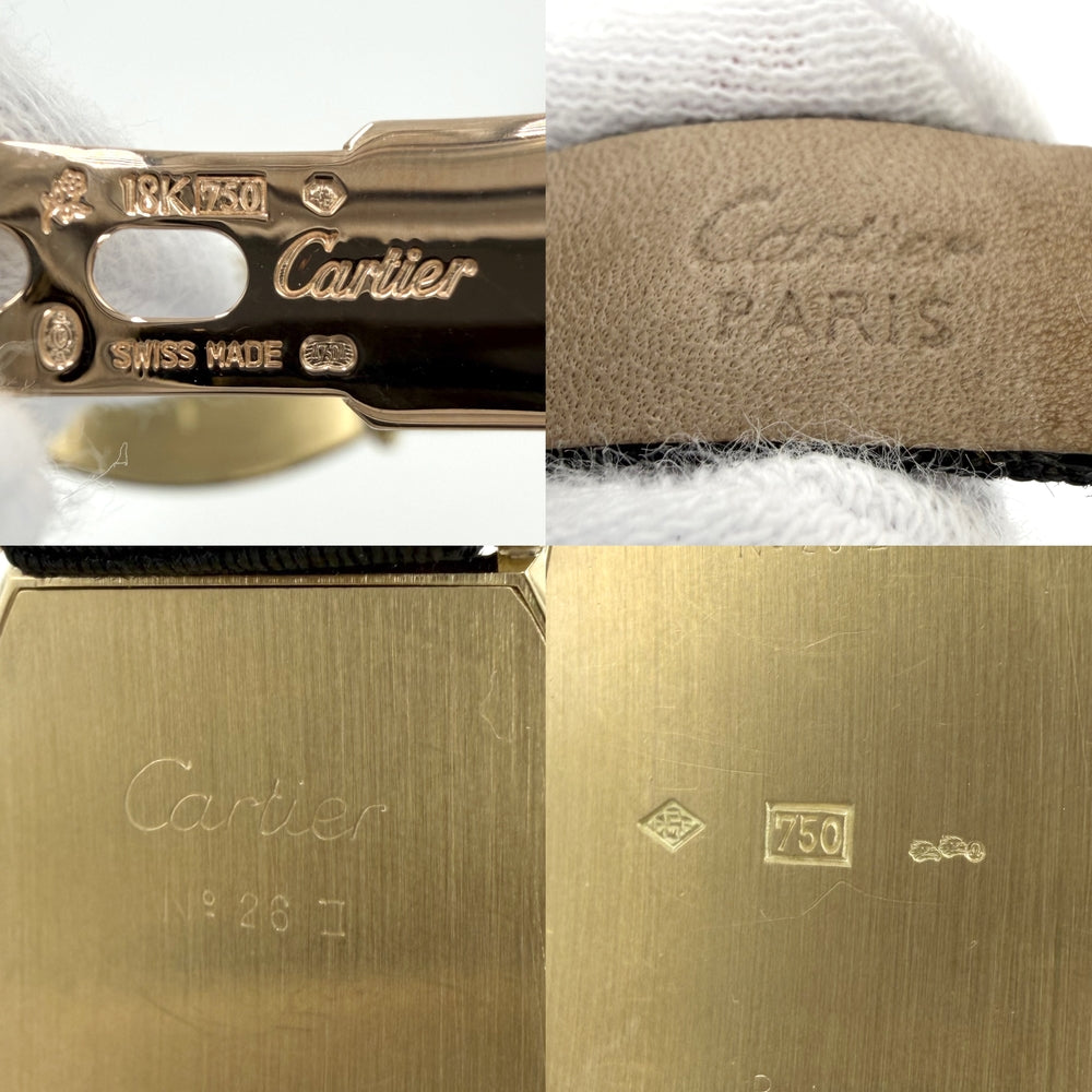 CARTIER カルティエ 腕時計 トノー 750YG ギョーシェ文字盤 A102203 手巻き K18ゴールド ブラック 黒 ゴールド レディース【中古品】