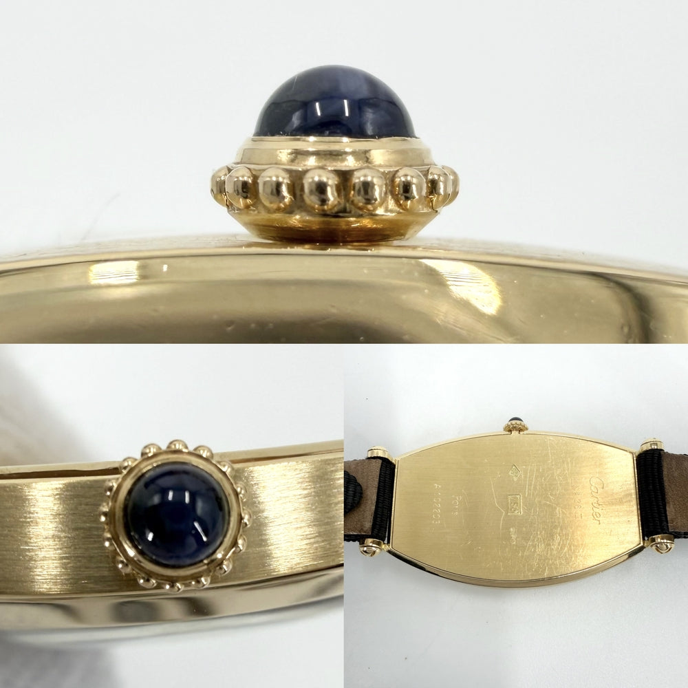 CARTIER カルティエ 腕時計 トノー 750YG ギョーシェ文字盤 A102203 手巻き K18ゴールド ブラック 黒 ゴールド レディース【中古品】