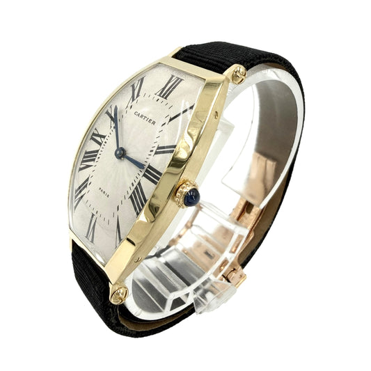 CARTIER カルティエ 腕時計 トノー 750YG ギョーシェ文字盤 A102203 手巻き K18ゴールド ブラック 黒 ゴールド レディース【中古品】