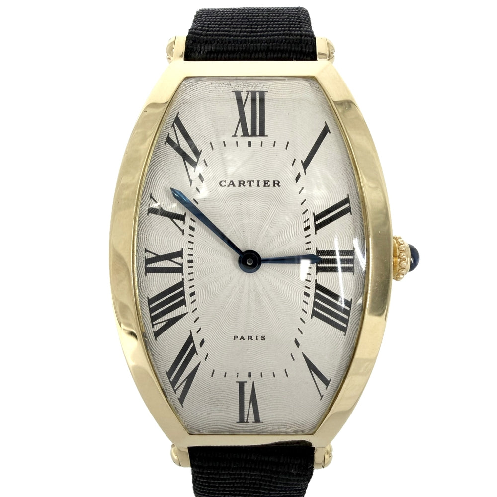 CARTIER カルティエ 腕時計 トノー 750YG ギョーシェ文字盤 A102203 手巻き K18ゴールド ブラック 黒 ゴールド レディース【中古品】