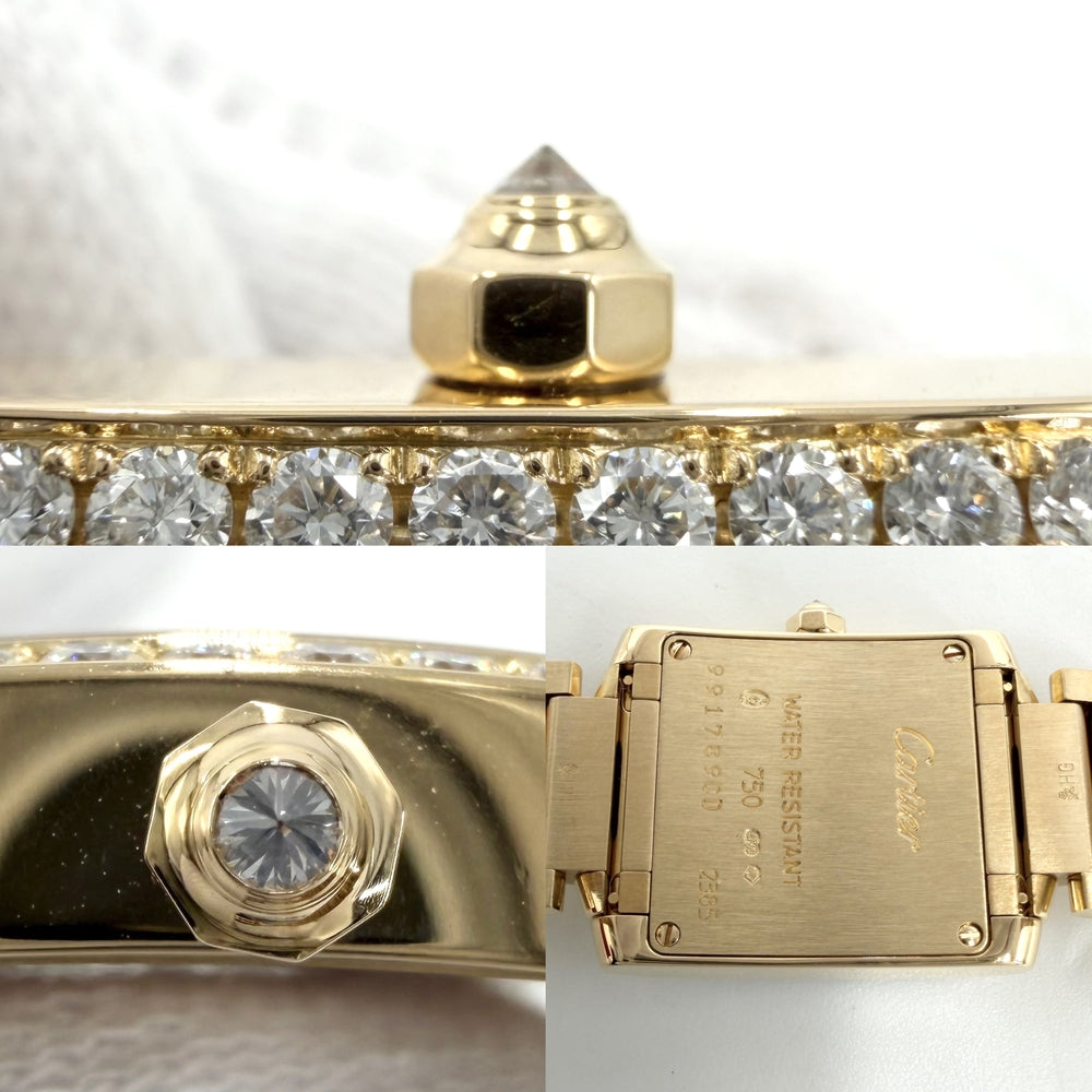 CARTIER カルティエ 腕時計 ダイヤベゼル タンクフランセーズSM QZ ウォッチ TANK FRANCAISE 750 18金 cal.2385 2385 クオーツ K18イエローゴールド ダイヤモンド ゴールド レディース【中古品】