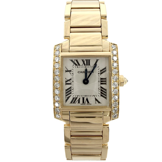 CARTIER カルティエ 腕時計 ダイヤベゼル タンクフランセーズSM QZ ウォッチ TANK FRANCAISE 750 18金 cal.2385 2385 クオーツ K18イエローゴールド ダイヤモンド ゴールド レディース【中古品】
